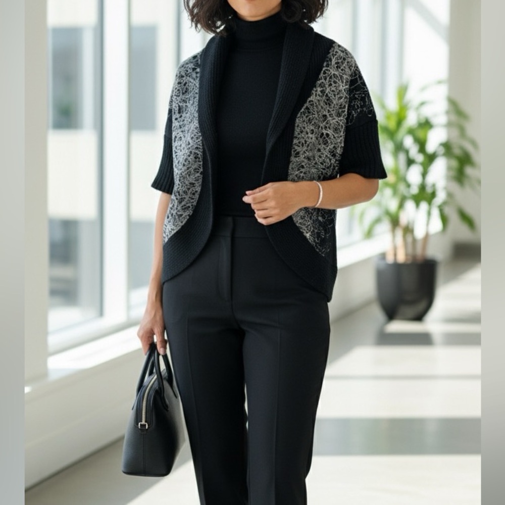 POSH XL! Alberto Makali Black & Gray Abstract Art-to-Wear Blazer Jacket